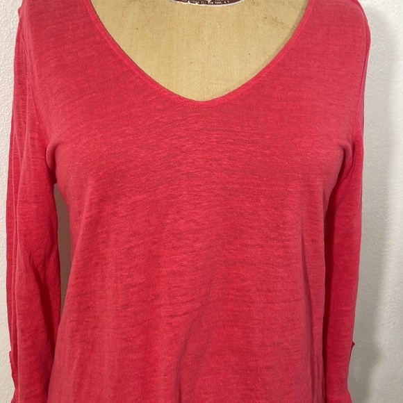 Sanctuary coral linen top with sheer hem and 3/4 bow tie sleeves - Picture 4 of 8